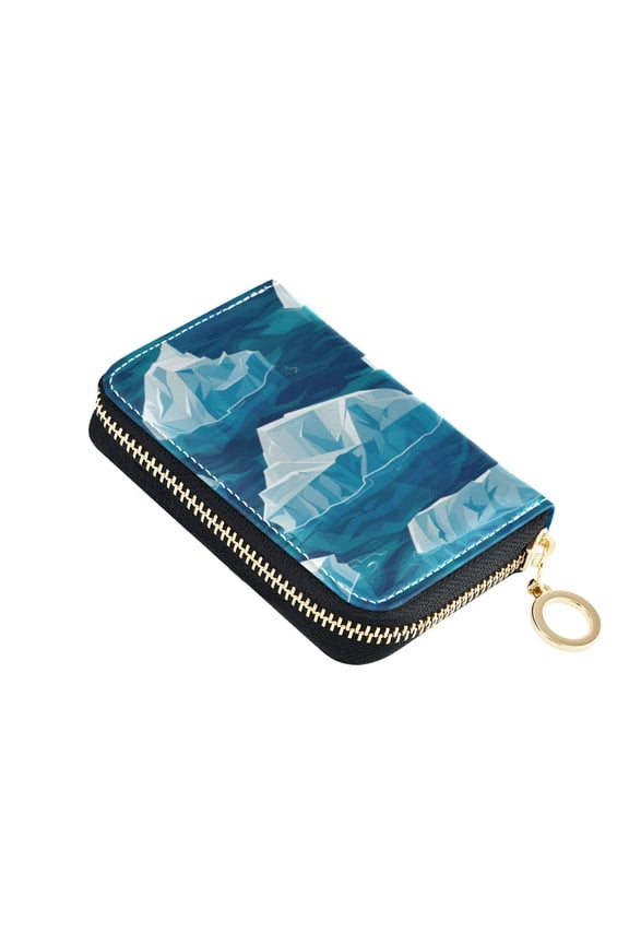 Leather Zipper Card Bag 4.7x3.1x0.8Inch Women's Card Bag Coin Purse Credit Card Bag Bank Card Bag Business Card Bag Coin Bag Blue Iceberg
