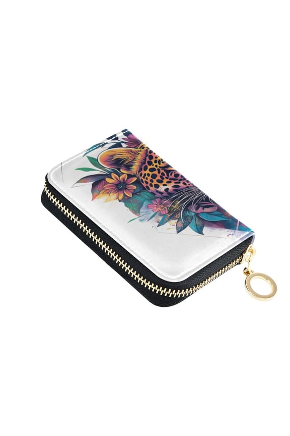 Leather Zipper Card Bag 4.7x3.1x0.8Inch Women's Card Bag Coin Purse Credit Card Bag Bank Card Bag Business Card Bag Coin Bag Cartoon Color Leopard