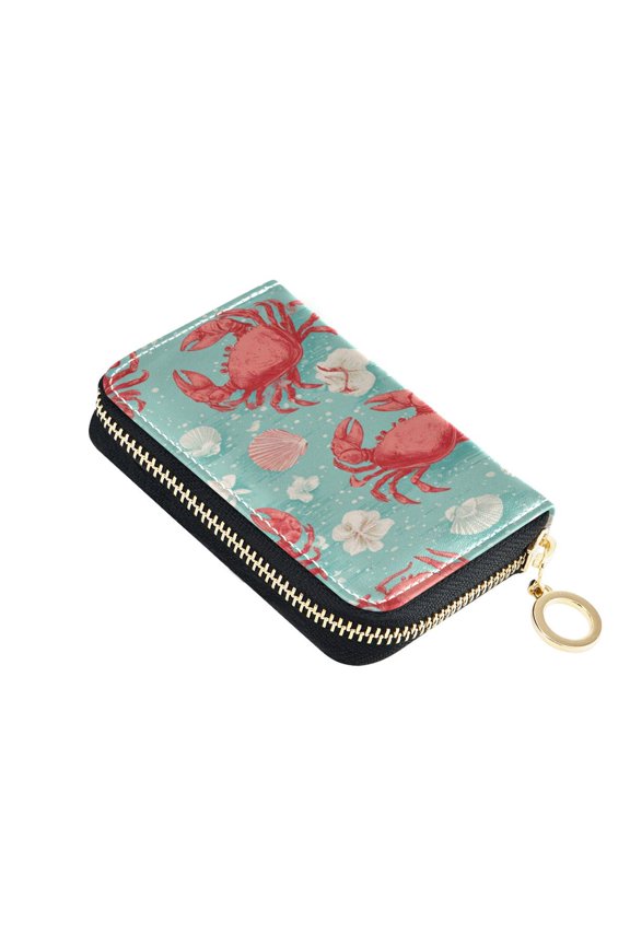 Leather Zipper Card Bag 4.7x3.1x0.8Inch Women's Card Bag Coin Purse Credit Card Bag Bank Card Bag Business Card Bag Coin Bag Cartoon Crabs and Shells