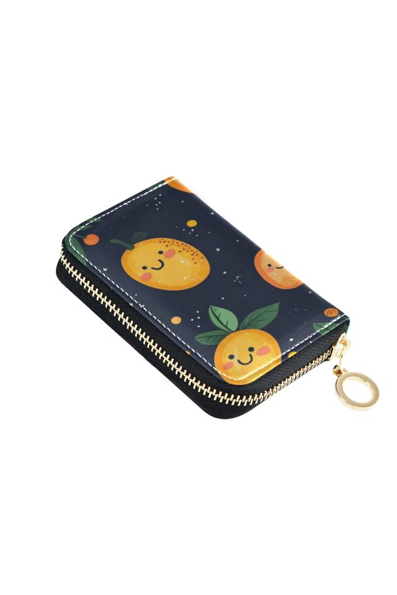 Leather Zipper Card Bag 4.7x3.1x0.8Inch Women's Card Bag Coin Purse Credit Card Bag Bank Card Bag Business Card Bag Coin Bag Cartoon Cute Mango