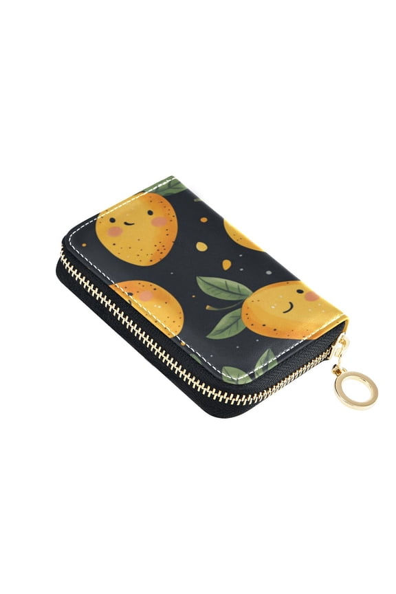Leather Zipper Card Bag 4.7x3.1x0.8Inch Women's Card Bag Coin Purse Credit Card Bag Bank Card Bag Business Card Bag Coin Bag Cartoon Smile Mango