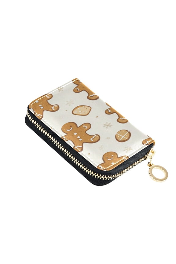 Leather Zipper Card Bag 4.7x3.1x0.8Inch Women's Card Bag Coin Purse Credit Card Bag Bank Card Bag Business Card Bag Coin Bag Christmas Cartoon Gingerbread Man