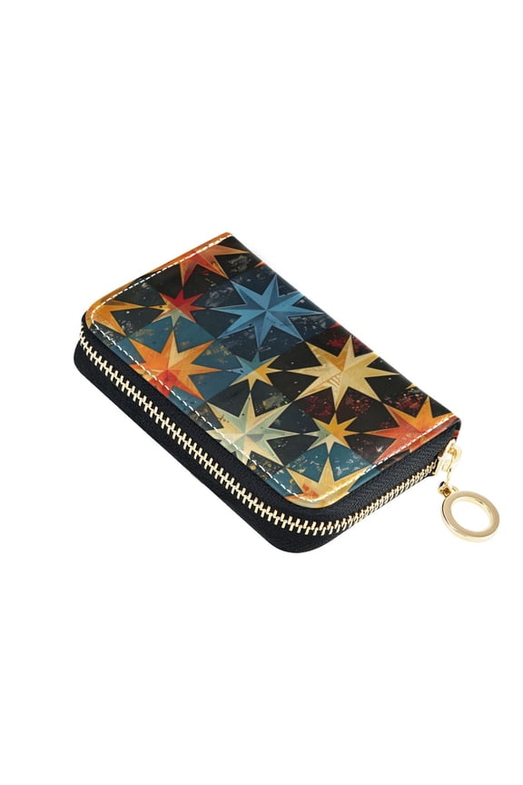 Leather Zipper Card Bag 4.7x3.1x0.8Inch Women's Card Bag Coin Purse Credit Card Bag Bank Card Bag Business Card Bag Coin Bag Colorful Stars
