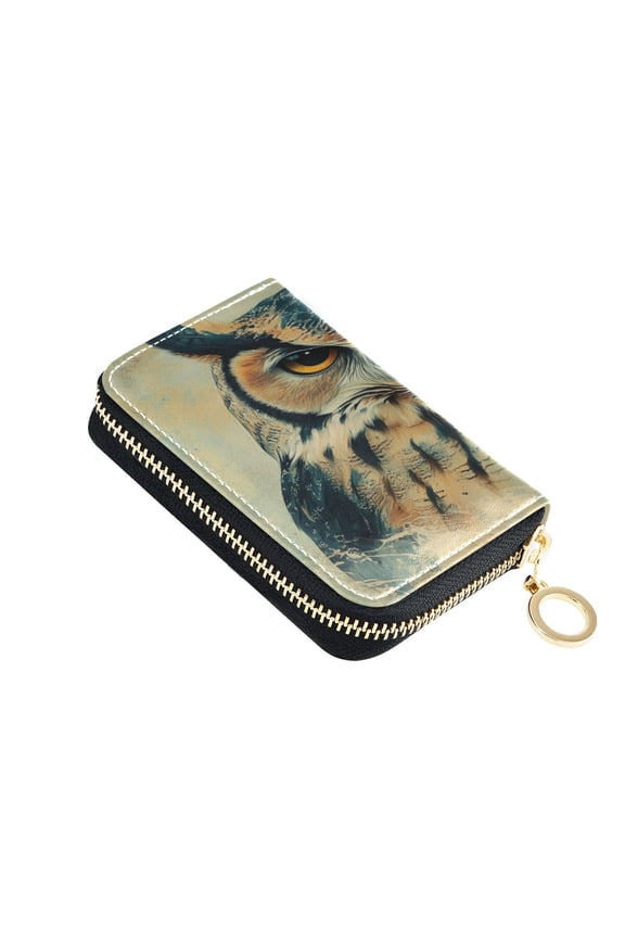 Leather Zipper Card Bag 4.7x3.1x0.8Inch Women's Card Bag Coin Purse Credit Card Bag Bank Card Bag Business Card Bag Coin Bag Cool Owl