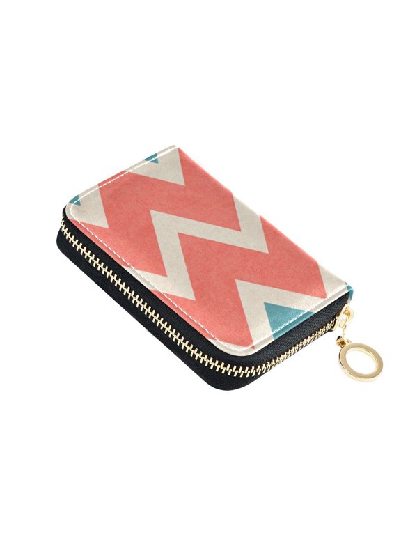 Leather Zipper Card Bag 4.7x3.1x0.8Inch Women's Card Bag Coin Purse Credit Card Bag Bank Card Bag Business Card Bag Coin Bag Coral Zigzag Chevron Wave