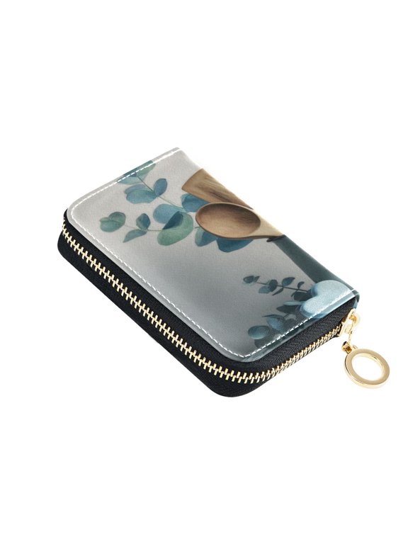 Leather Zipper Card Bag 4.7x3.1x0.8Inch Women's Card Bag Coin Purse Credit Card Bag Bank Card Bag Business Card Bag Coin Bag Cute Kitchenware Pattern