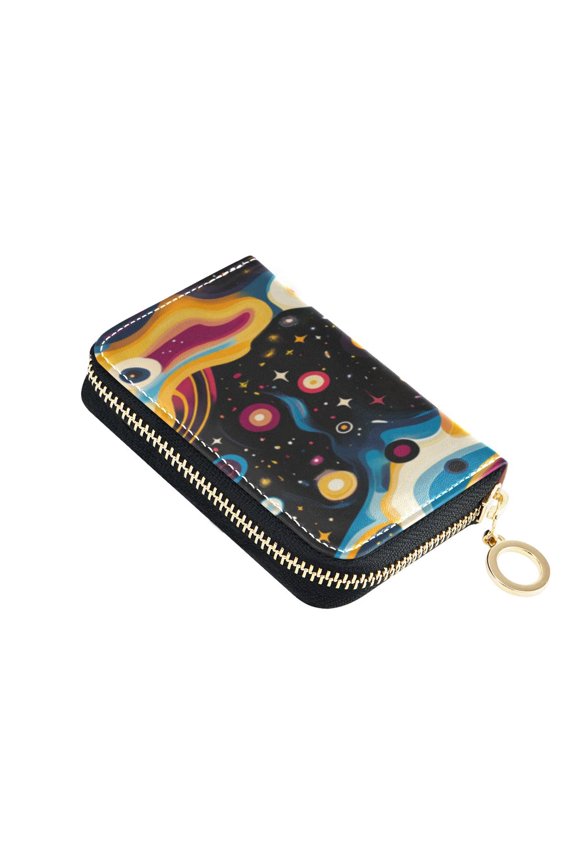 Leather Zipper Card Bag 4.7x3.1x0.8Inch Women's Card Bag Coin Purse Credit Card Bag Bank Card Bag Business Card Bag Coin Bag Galaxy Seamless