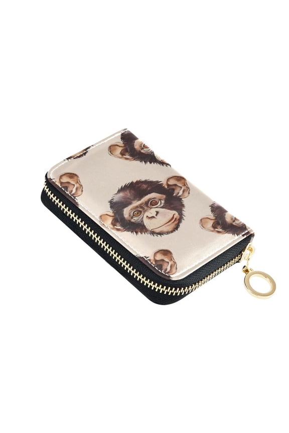 Leather Zipper Card Bag 4.7x3.1x0.8Inch Women's Card Bag Coin Purse Credit Card Bag Bank Card Bag Business Card Bag Coin Bag Gray Monkey
