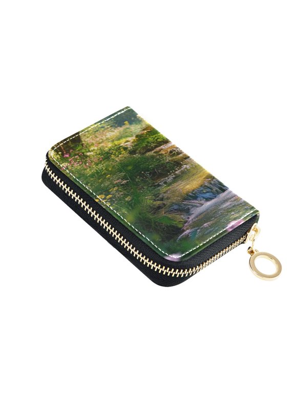 Leather Zipper Card Bag 4.7x3.1x0.8Inch Women's Card Bag Coin Purse Credit Card Bag Bank Card Bag Business Card Bag Coin Bag Green Stream