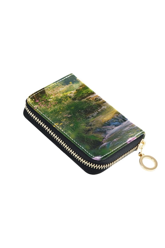 Leather Zipper Card Bag 4.7x3.1x0.8Inch Women's Card Bag Coin Purse Credit Card Bag Bank Card Bag Business Card Bag Coin Bag Green Stream