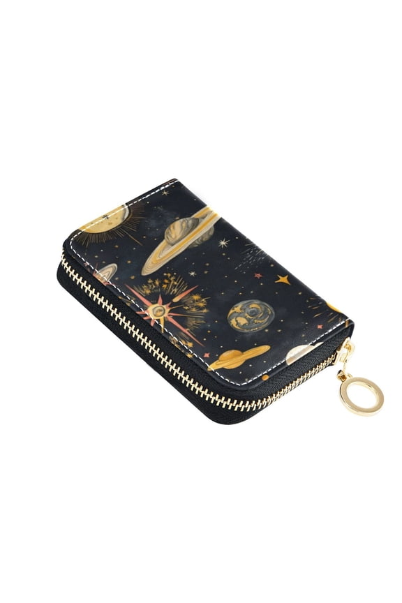 Leather Zipper Card Bag 4.7x3.1x0.8Inch Women's Card Bag Coin Purse Credit Card Bag Bank Card Bag Business Card Bag Coin Bag Grey Planet