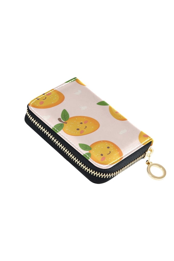 Leather Zipper Card Bag 4.7x3.1x0.8Inch Women's Card Bag Coin Purse Credit Card Bag Bank Card Bag Business Card Bag Coin Bag Lovely Smile Mango Seamless
