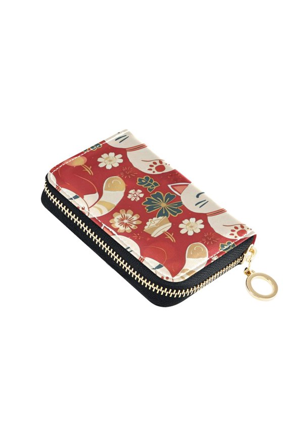 Leather Zipper Card Bag 4.7x3.1x0.8Inch Women's Card Bag Coin Purse Credit Card Bag Bank Card Bag Business Card Bag Coin Bag Lucky Cat