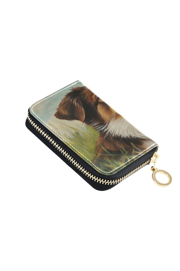 Leather Zipper Card Bag 4.7x3.1x0.8Inch Women's Card Bag Coin Purse Credit Card Bag Bank Card Bag Business Card Bag Coin Bag Meadow Puppy