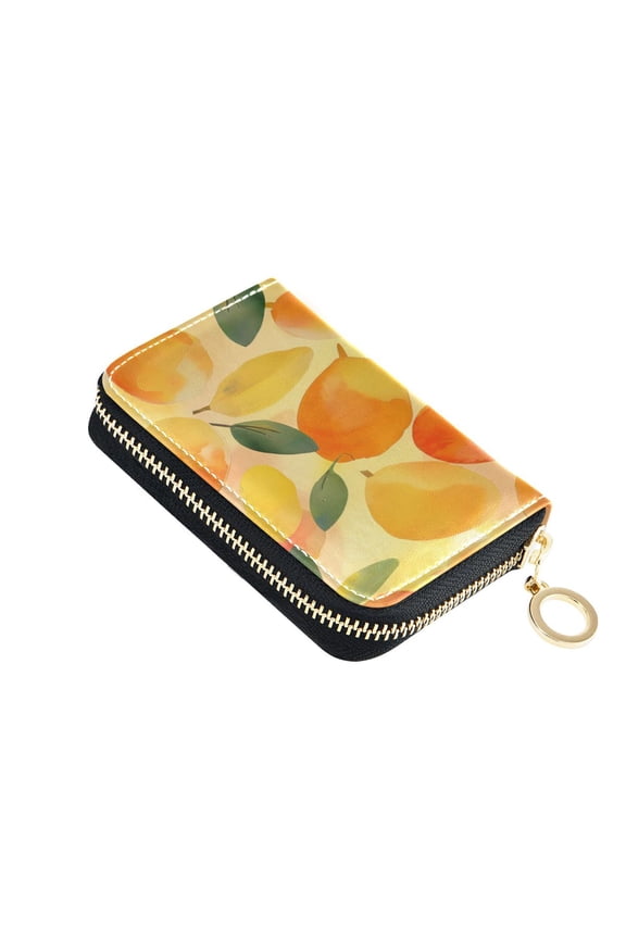 Leather Zipper Card Bag 4.7x3.1x0.8Inch Women's Card Bag Coin Purse Credit Card Bag Bank Card Bag Business Card Bag Coin Bag Orange Mango