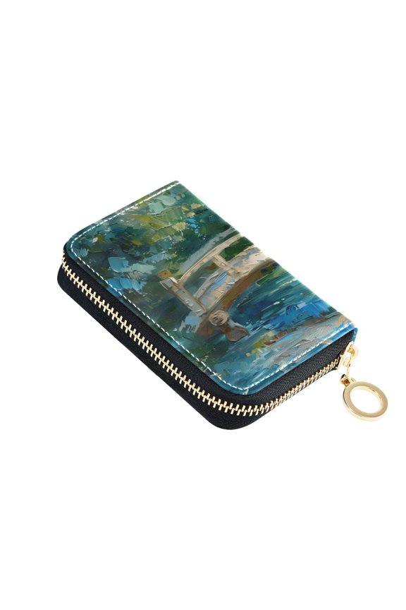 Leather Zipper Card Bag 4.7x3.1x0.8Inch Women's Card Bag Coin Purse Credit Card Bag Bank Card Bag Business Card Bag Coin Bag Painting Bridge
