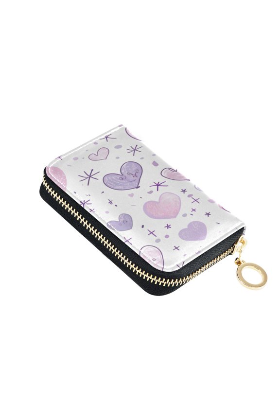 Leather Zipper Card Bag 4.7x3.1x0.8Inch Women's Card Bag Coin Purse Credit Card Bag Bank Card Bag Business Card Bag Coin Bag Purple Heart