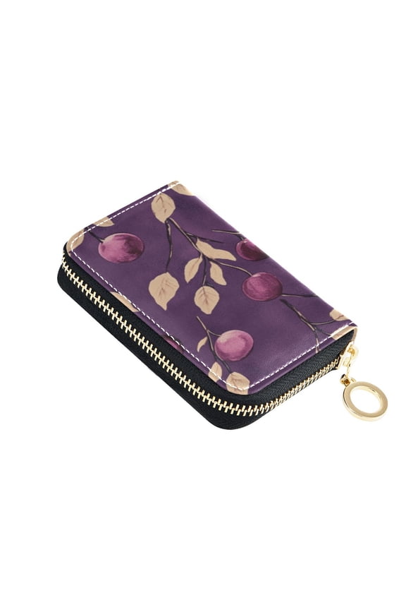 Leather Zipper Card Bag 4.7x3.1x0.8Inch Women's Card Bag Coin Purse Credit Card Bag Bank Card Bag Business Card Bag Coin Bag Purple Plum