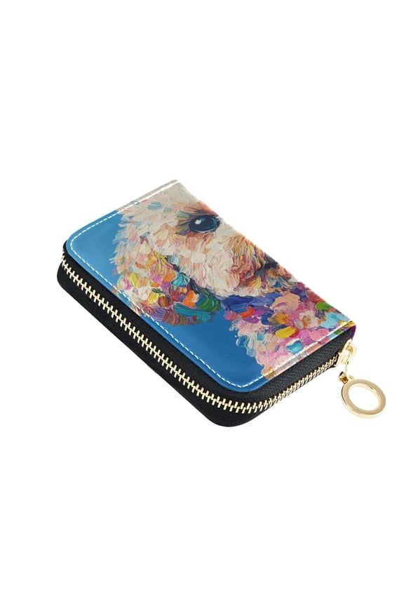 Leather Zipper Card Bag 4.7x3.1x0.8Inch Women's Card Bag Coin Purse Credit Card Bag Bank Card Bag Business Card Bag Coin Bag Rainbow Puppy