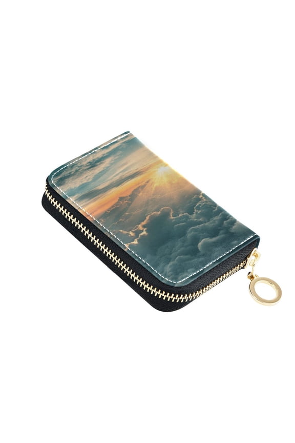 Leather Zipper Card Bag 4.7x3.1x0.8Inch Women's Card Bag Coin Purse Credit Card Bag Bank Card Bag Business Card Bag Coin Bag Sky Picture