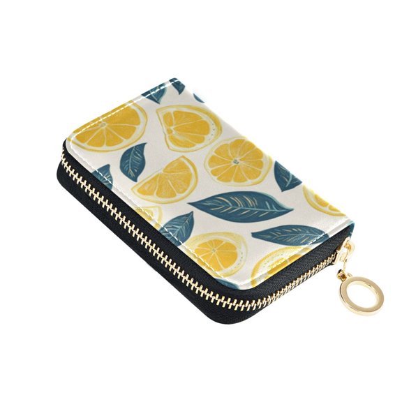 Leather Zipper Card Bag 4.7x3.1x0.8Inch Women's Card Bag Coin Purse Credit Card Bag Bank Card Bag Business Card Bag Coin Bag Sliced Lemon Yellow