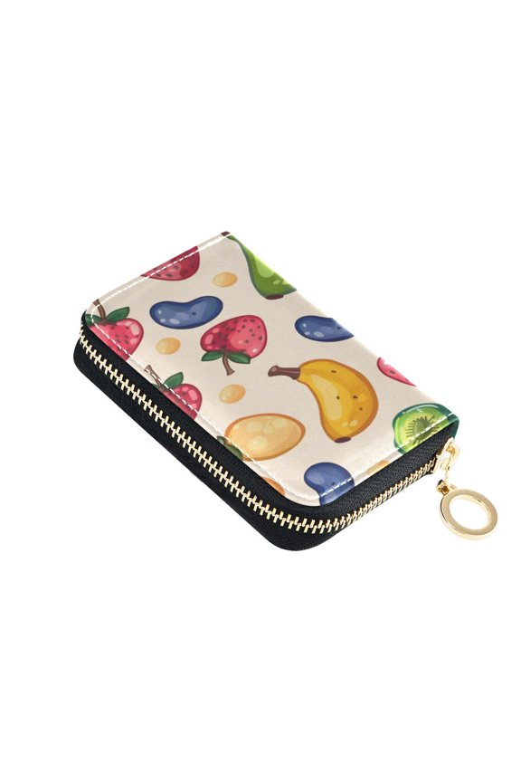Leather Zipper Card Bag 4.7x3.1x0.8Inch Women's Card Bag Coin Purse Credit Card Bag Bank Card Bag Business Card Bag Coin Bag Strawberry Banana