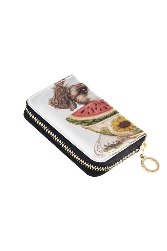 Leather Zipper Card Bag 4.7x3.1x0.8Inch Women's Card Bag Coin Purse Credit Card Bag Bank Card Bag Business Card Bag Coin Bag Teacup Puppy