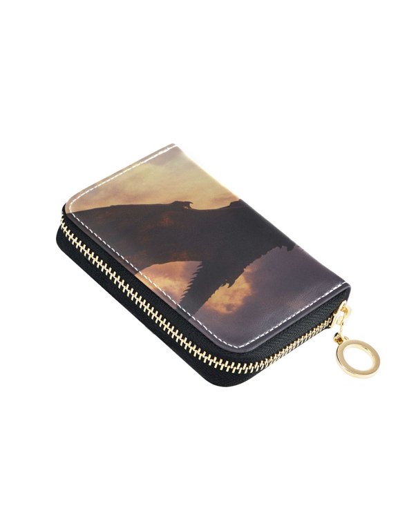 Leather Zipper Card Bag 4.7x3.1x0.8Inch Women's Card Bag Coin Purse Credit Card Bag Bank Card Bag Business Card Bag Coin Bag Warrior Dragon