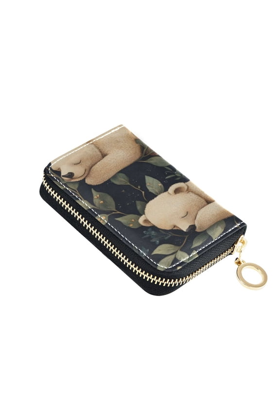 Leather Zipper Card Bag 4.7x3.1x0.8Inch Women's Card Bag Coin Purse Credit Card Bag Bank Card Bag Business Card Bag Coin Bag White Bear