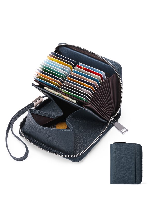 Leather Zipper Card Bag First Layer Milled Cowhide Coin Purse 24 Card Position Organ Design Wallet