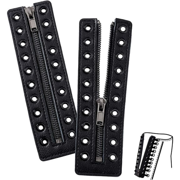 Leather Zipper Inserts 6.9 x 2 Inch 10 Metal Eyelets Black No Tie Shoe Laces for Adults Men Women Tieless Sneakers Repair DIY Smooth