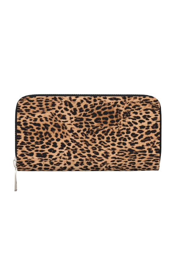 Leather Zipper Pocket Hand Wallet For Women And Men Travel Leather Purse Large Capacity Credit Card Holder Animal Leopard Pattern