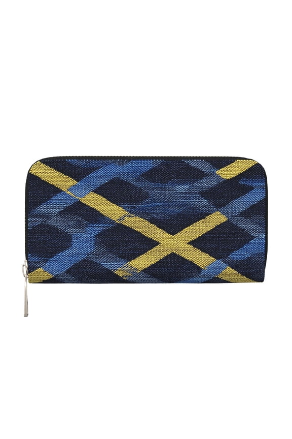 Leather Zipper Pocket Hand Wallet For Women And Men Travel Leather Purse Large Capacity Credit Card Holder Argyle Plaid Cornflowerblue_3