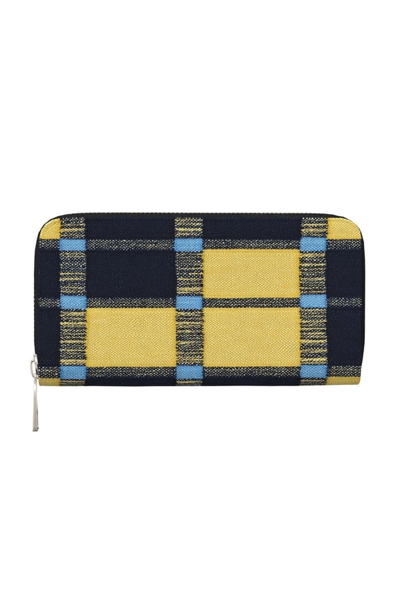 Leather Zipper Pocket Hand Wallet For Women And Men Travel Leather Purse Large Capacity Credit Card Holder Argyle Plaid Cornflowerblue_4