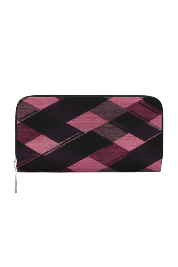 Leather Zipper Pocket Hand Wallet For Women And Men Travel Leather Purse Large Capacity Credit Card Holder Argyle Plaid Darkorchid_3