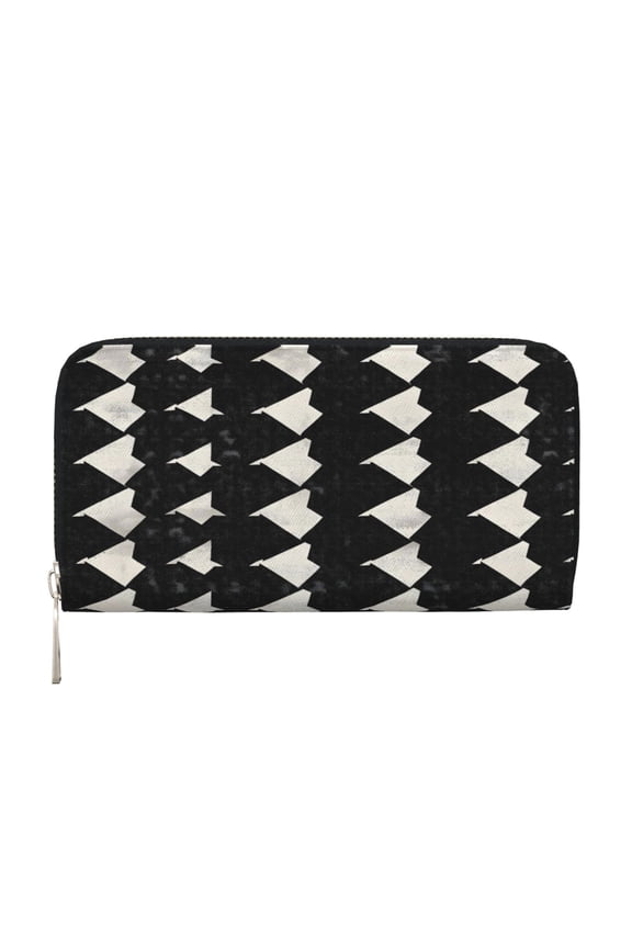 Leather Zipper Pocket Hand Wallet For Women And Men Travel Leather Purse Large Capacity Credit Card Holder Black Houndstooth Vintage Texture_3