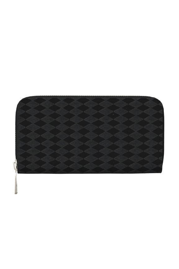 Leather Zipper Pocket Hand Wallet For Women And Men Travel Leather Purse Large Capacity Credit Card Holder Black Houndstooth Vintage Texture_85706_4