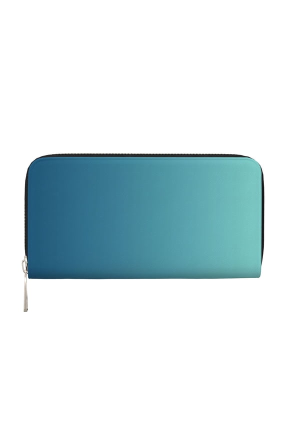 Leather Zipper Pocket Hand Wallet For Women And Men Travel Leather Purse Large Capacity Credit Card Holder Blue Green Gradient