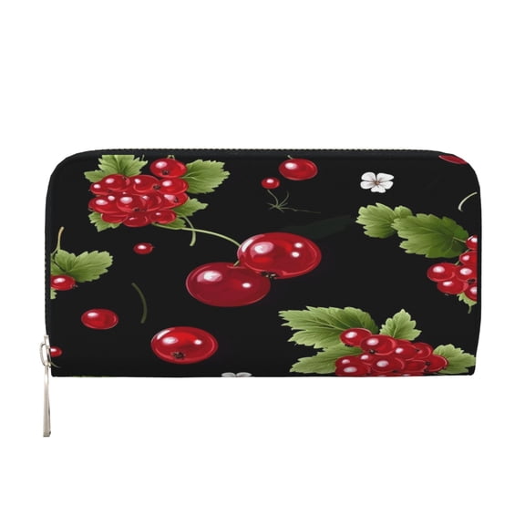 Leather Zipper Pocket Hand Wallet For Women And Men Travel Leather Purse Large Capacity Credit Card Holder Cherry