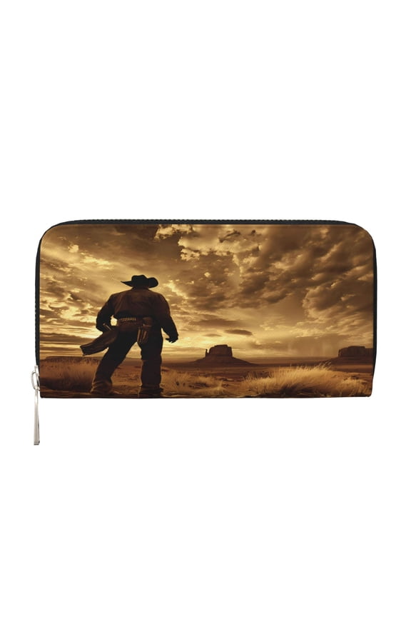 Leather Zipper Pocket Hand Wallet For Women And Men Travel Leather Purse Large Capacity Credit Card Holder Cowboy Western Desert (4) (1)