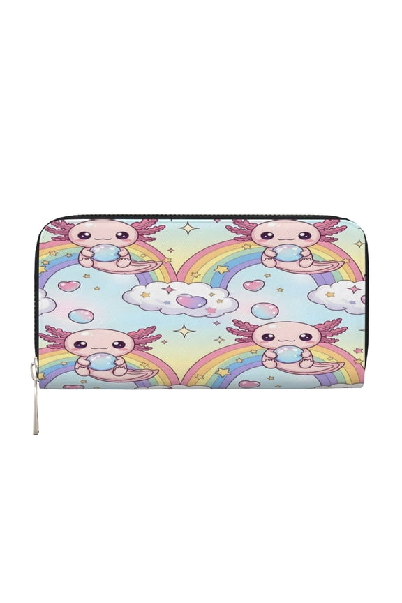 Leather Zipper Pocket Hand Wallet For Women And Men Travel Leather Purse Large Capacity Credit Card Holder Cute Axolotl 4