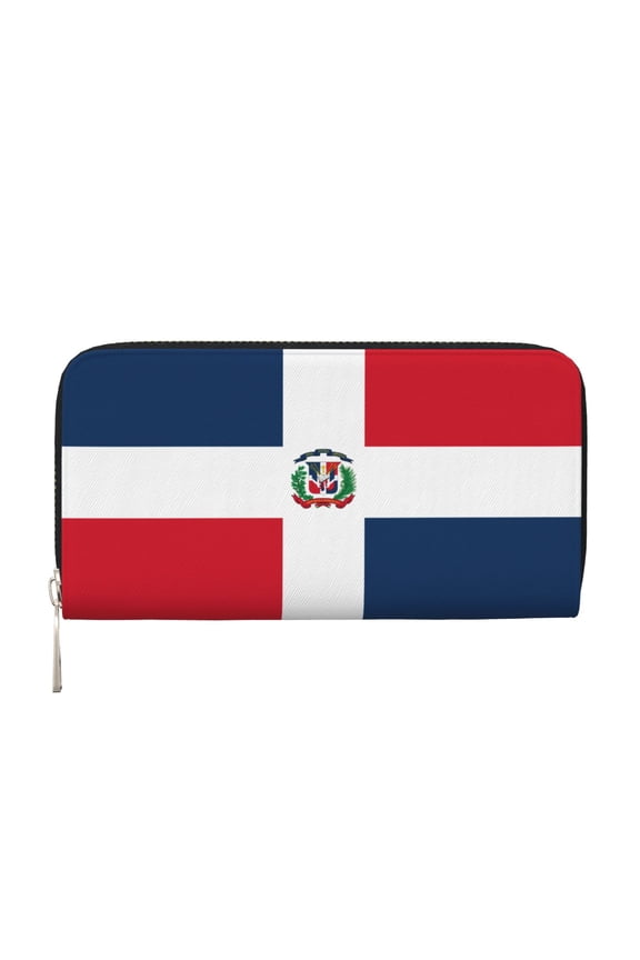 Leather Zipper Pocket Hand Wallet For Women And Men Travel Leather Purse Large Capacity Credit Card Holder Dominican Republic Flag