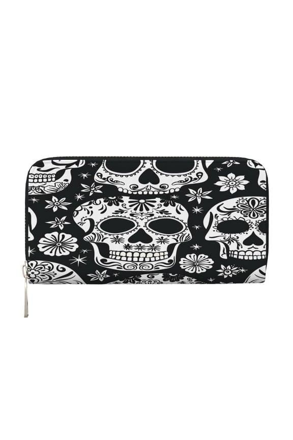 Leather Zipper Pocket Hand Wallet For Women And Men Travel Leather Purse Large Capacity Credit Card Holder Festive Cute Sugar Skulls (8)