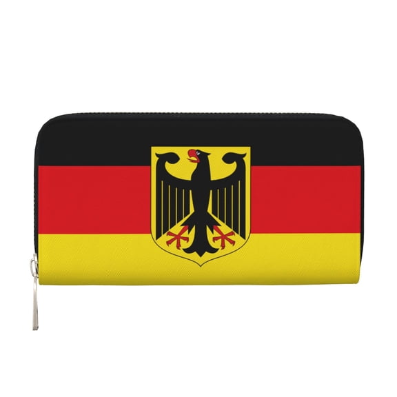 Leather Zipper Pocket Hand Wallet For Women And Men Travel Leather Purse Large Capacity Credit Card Holder Germany German Flag