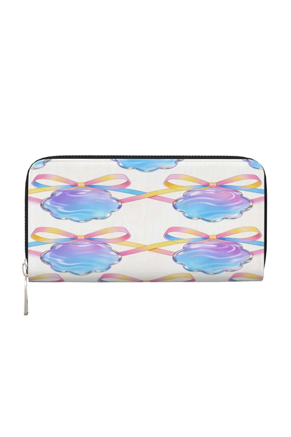 Leather Zipper Pocket Hand Wallet For Women And Men Travel Leather Purse Large Capacity Credit Card Holder Glowing Bow Shell