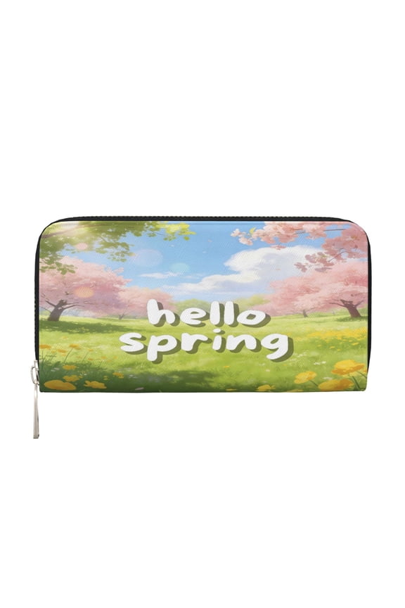 Leather Zipper Pocket Hand Wallet For Women And Men Travel Leather Purse Large Capacity Credit Card Holder Hello Spring Theme (4)