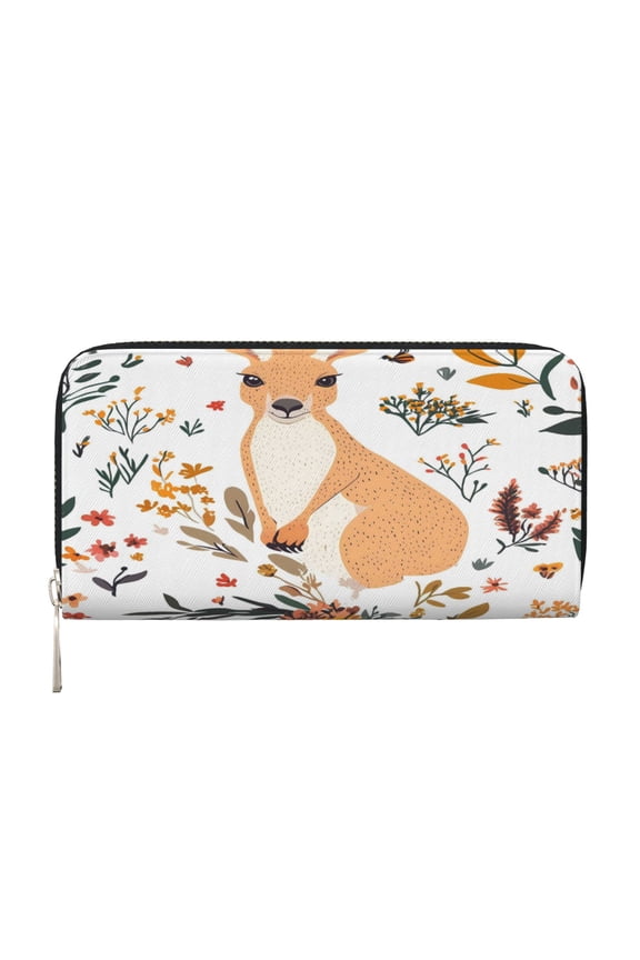 Leather Zipper Pocket Hand Wallet For Women And Men Travel Leather Purse Large Capacity Credit Card Holder Kangaroo And Flower