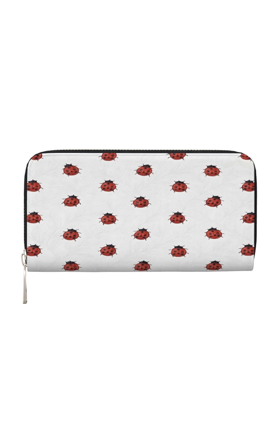 Leather Zipper Pocket Hand Wallet For Women And Men Travel Leather Purse Large Capacity Credit Card Holder Ladybug On An White Background (3)