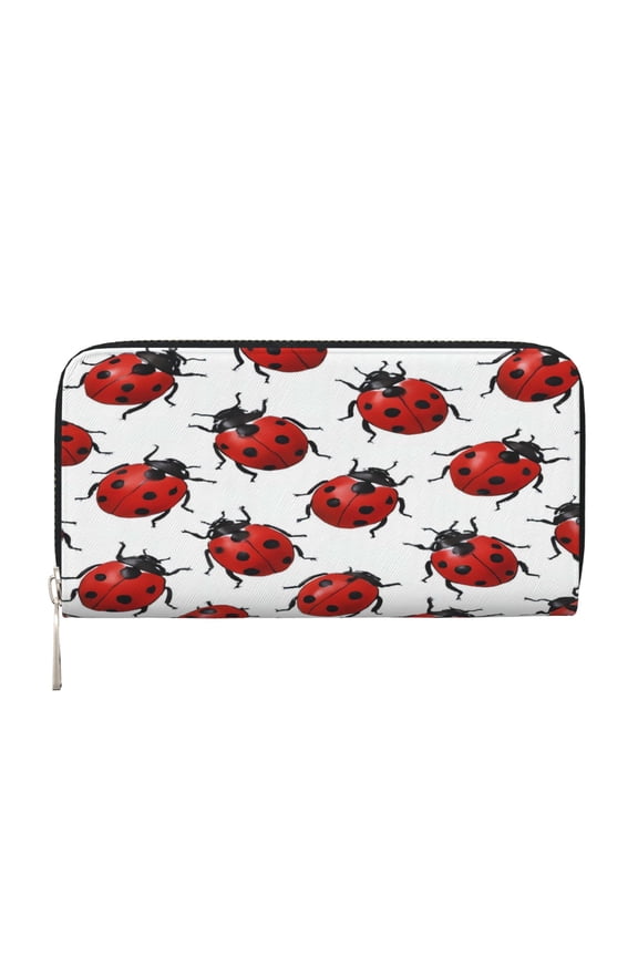 Leather Zipper Pocket Hand Wallet For Women And Men Travel Leather Purse Large Capacity Credit Card Holder Ladybug On An White Background (4)