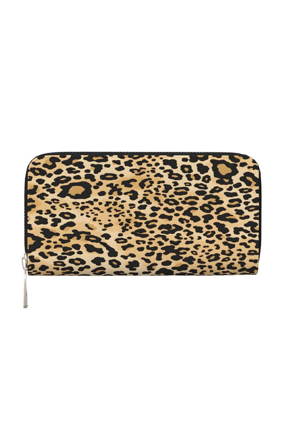 Leather Zipper Pocket Hand Wallet For Women And Men Travel Leather Purse Large Capacity Credit Card Holder Leopard Print Pattern Background_1